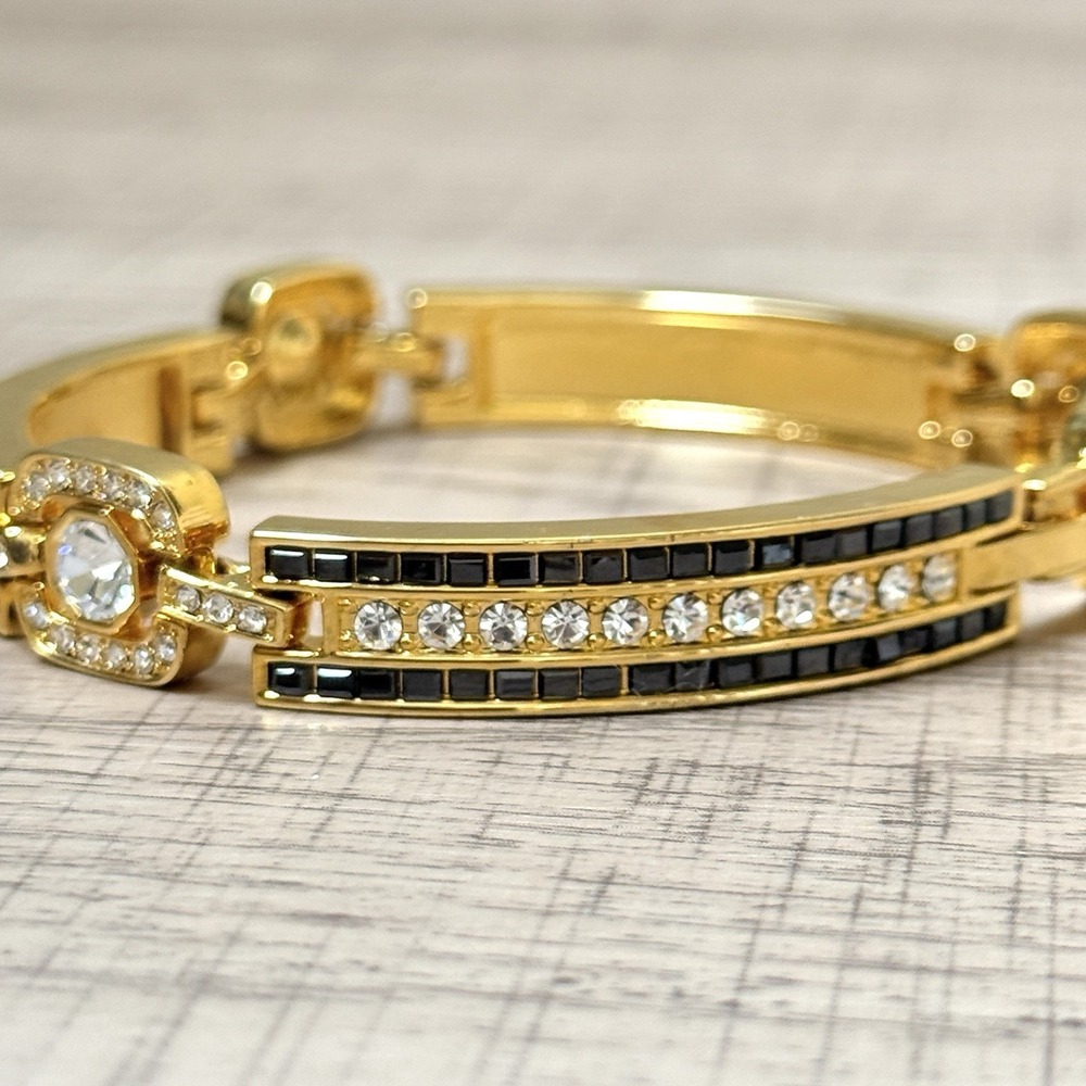 Camrose & Kross JBK Black & Clear Rhinestone Gold Tone Bracelet 8.5" - Picture 4 of 11
